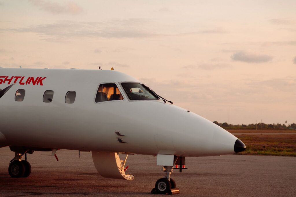 Airplane parked on the tarmac, executive jet ground transportation Dallas